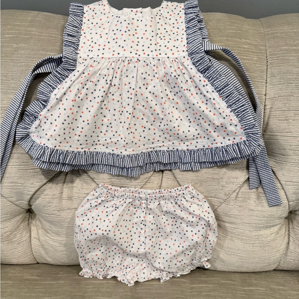 James & Lottie 2-piece Side Tie Set in Patriotic Pattern, Size 18m - PRICE FIRM